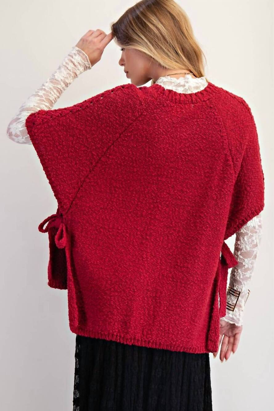 NEW EASEL half sleeves knitted sweater poncho in red - Picture 2 of 4